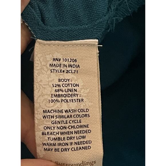 Soft Surroundings Bird Embroidered Midi Dress •M• Aztec Boho Kaftan Tassel Teal - Picture 12 of 13